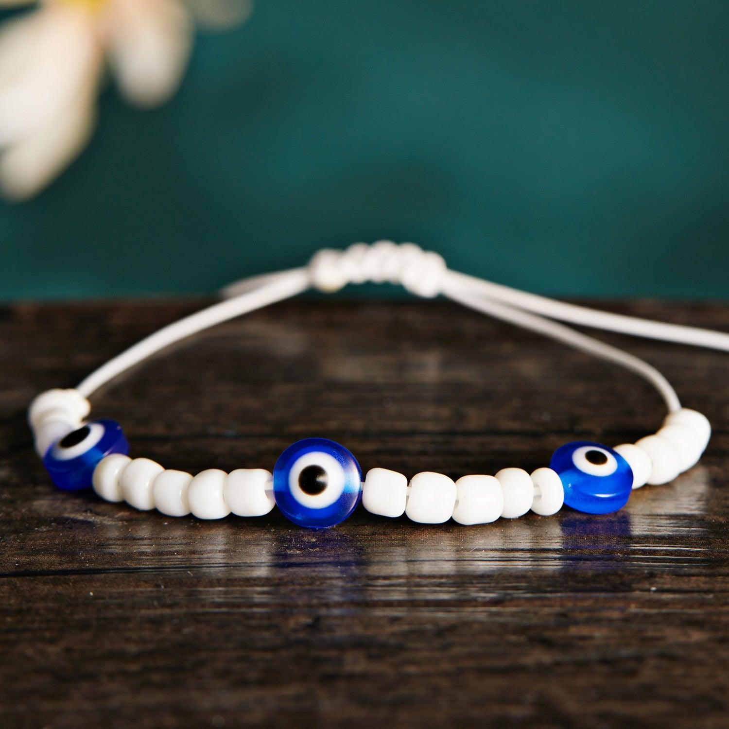 Pinky Promise Blue Bracelet Sets Colorful Crystal Bead Rope Chain Lucky Couple Bracelets Colorful Eye Bracelets Handmade Braided Rope Bracelets For Women Friendship Charm Jewelry