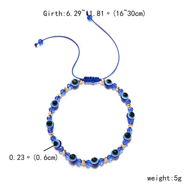 Pinky Promise Blue Bracelet Sets Colorful Crystal Bead Rope Chain Lucky Couple Bracelets Colorful Eye Bracelets Handmade Braided Rope Bracelets For Women Friendship Charm Jewelry