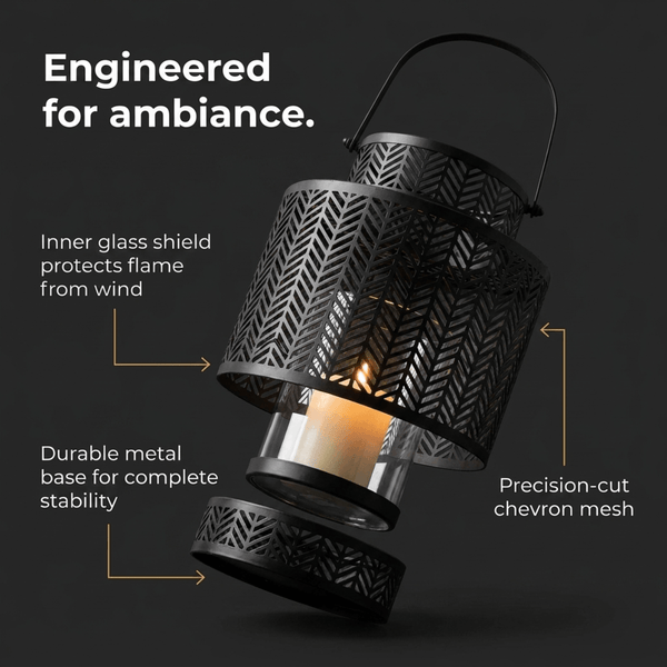 Hanging Candle Lantern – Black Mesh Lantern Design with Cozy Flickering Light