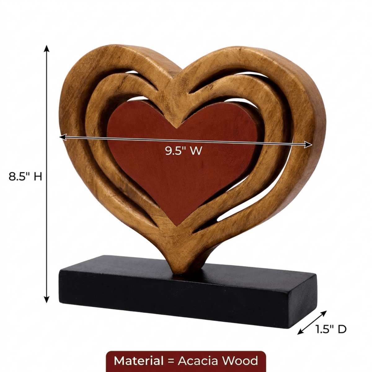 Wooden Heart Sculpture – Serene Hearts, Acacia Wood