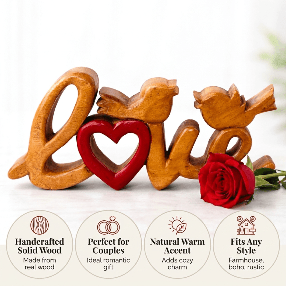Wooden Love Sign – Amber Affection, Acacia Wood