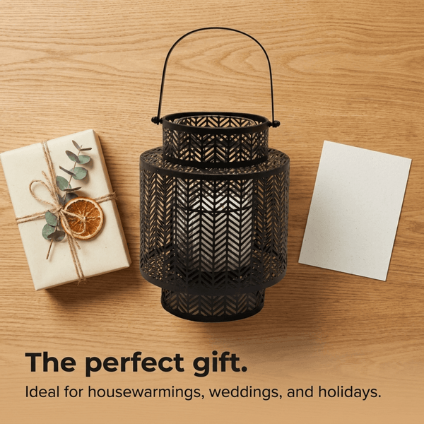 Hanging Candle Lantern – Black Mesh Lantern Design with Cozy Flickering Light