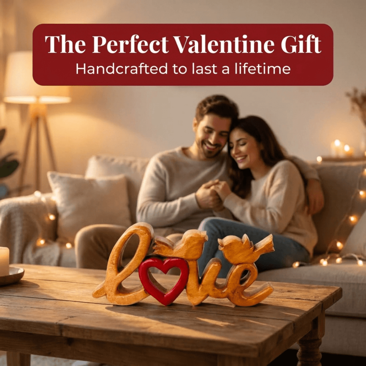Wooden Love Sign – Amber Affection, Acacia Wood