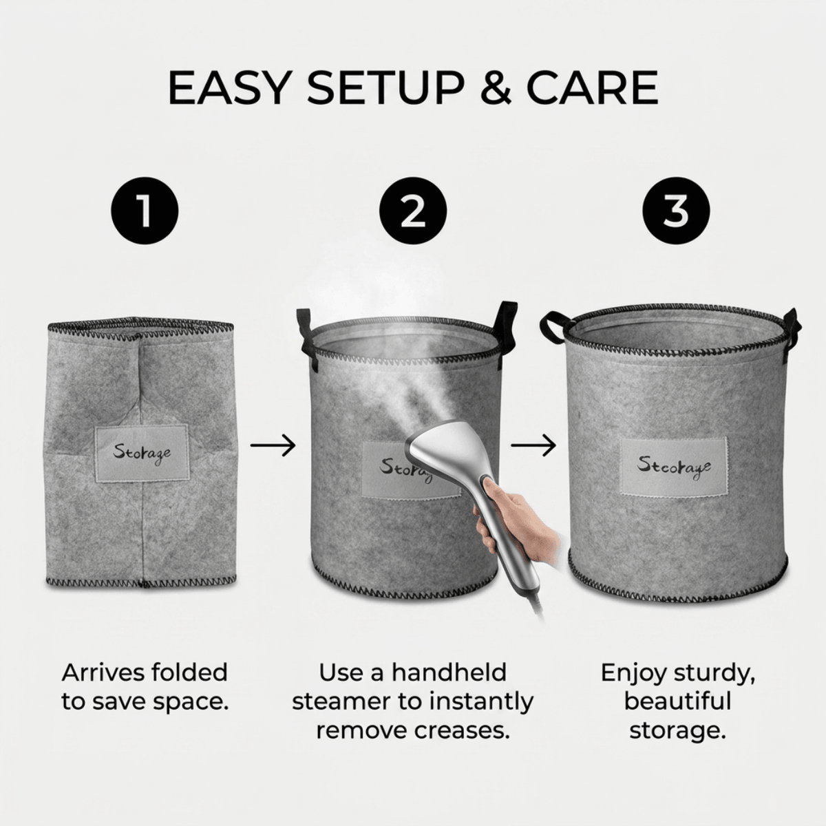 Felt Laundry Hamper - Gray Laundry Basket Set of 3 with Durable Fabric & Sturdy Handles
