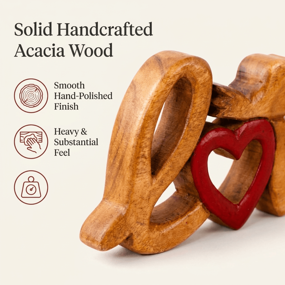 Wooden Love Sign – Amber Affection, Acacia Wood