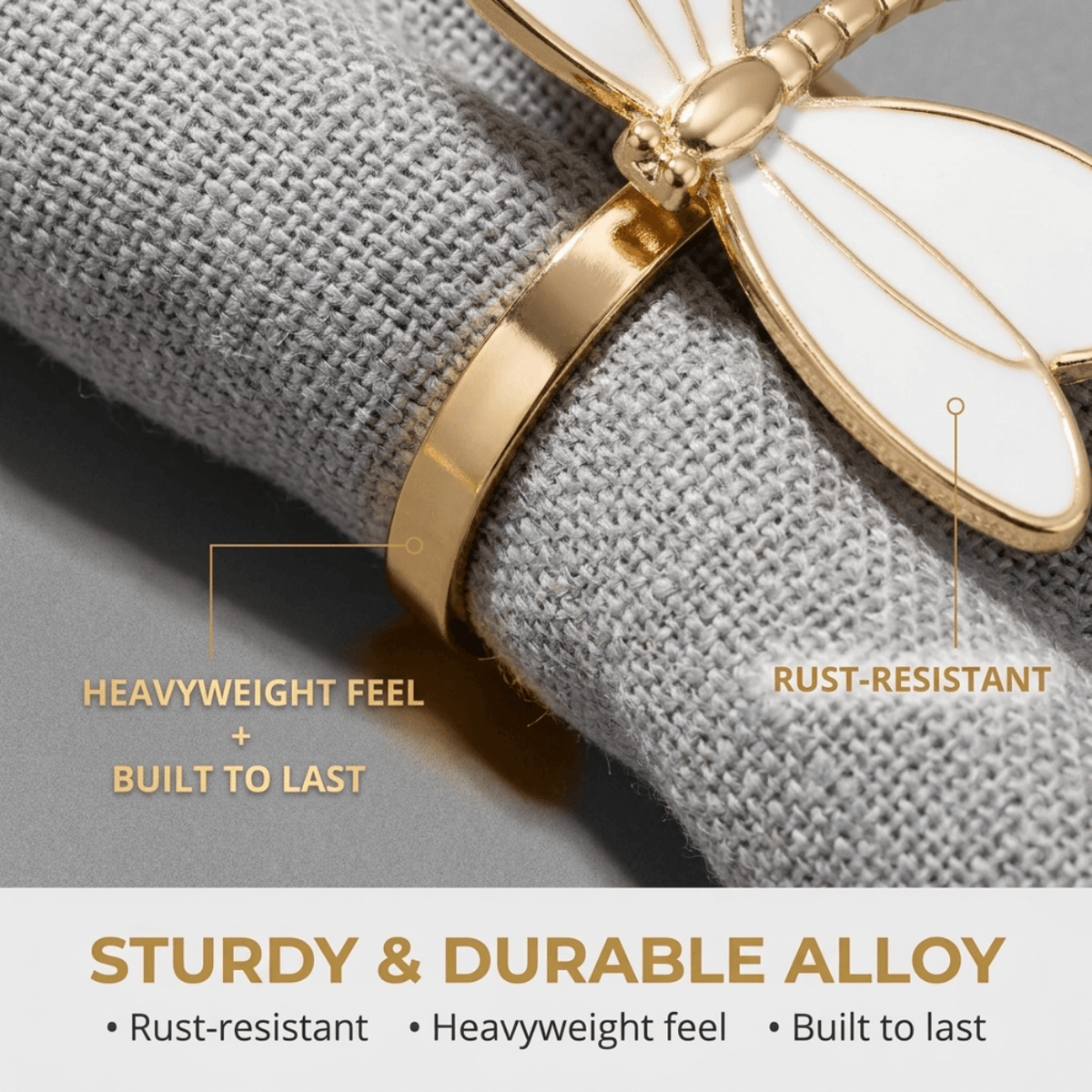 Gold Dragonfly Napkin Rings – Ivory Flight
