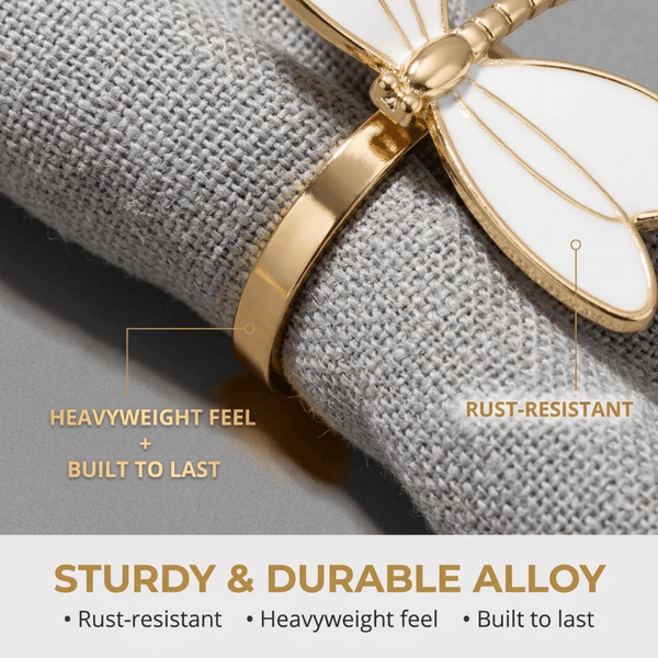 Gold Dragonfly Napkin Rings – Ivory Flight