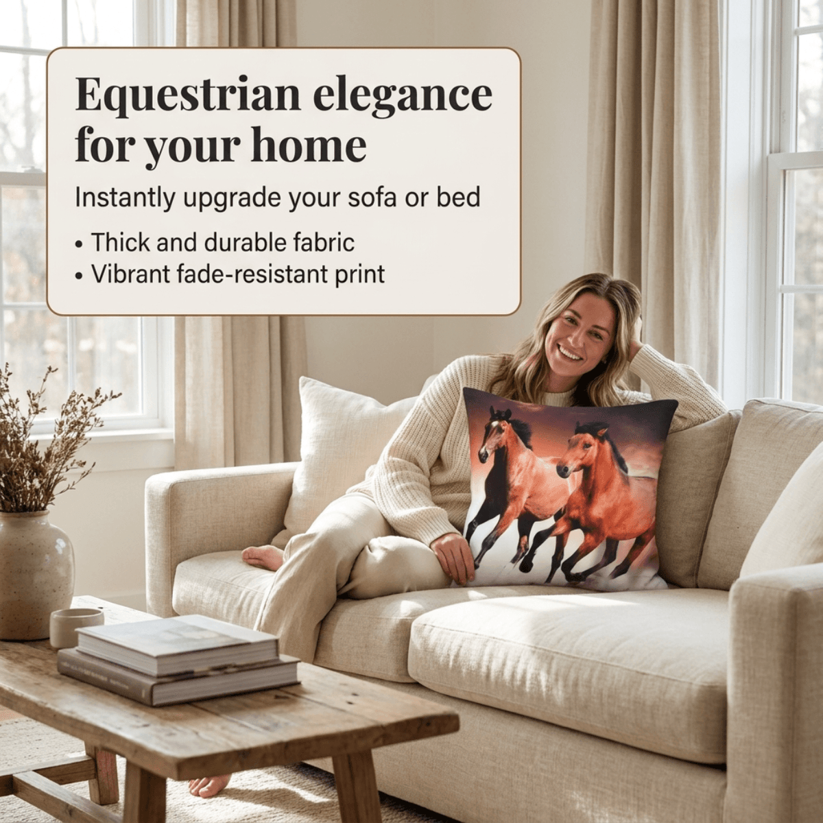 Horse Throw Pillow Set - 4 Decorative Pillow Covers 18 x 18 Inch with Zipper Closure