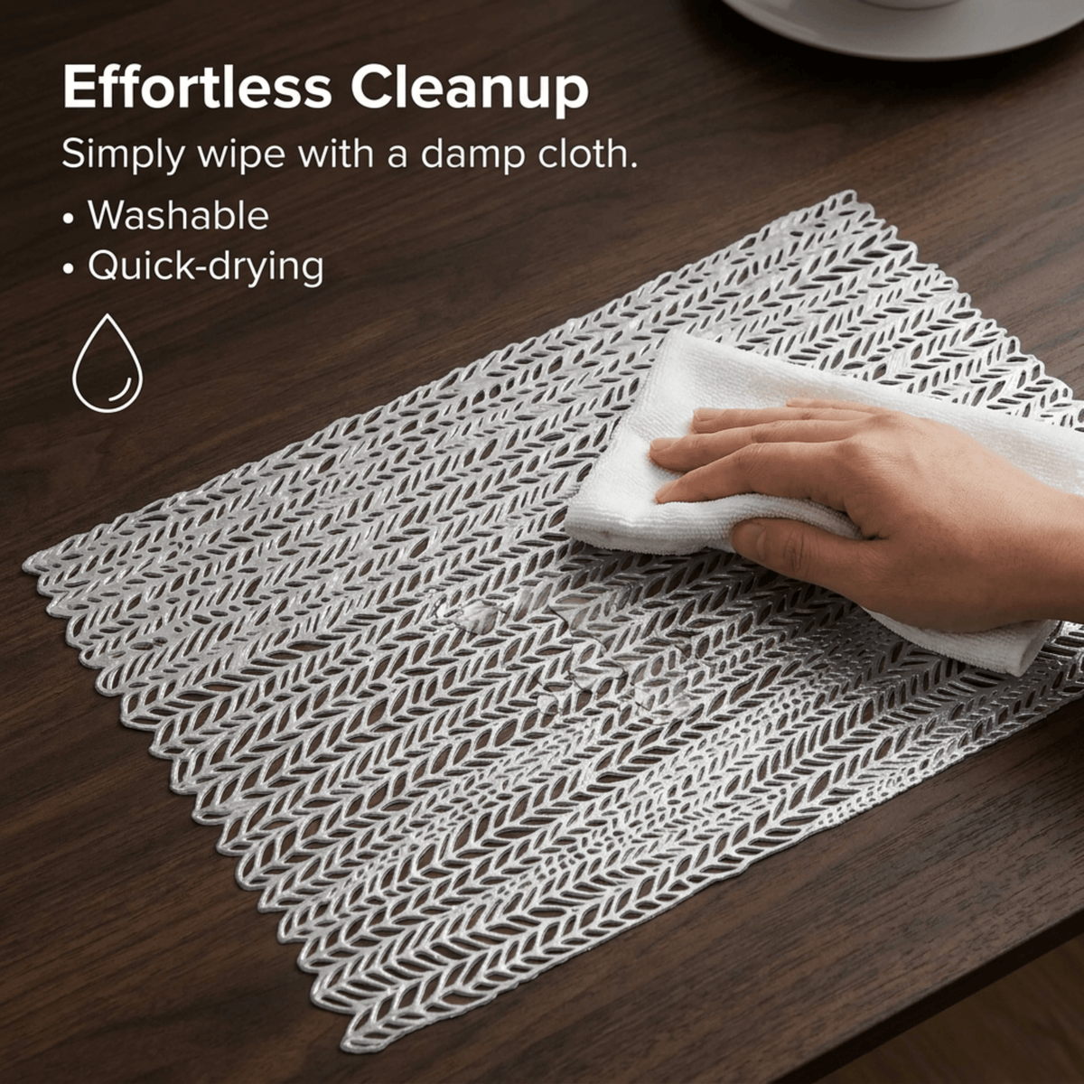 PVC Placemats - Silver Set of 6 | Heat Resistant Non Slip Table Mats for Dining