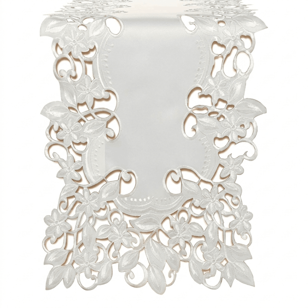White Table Runner – Darvin Collection, 14x108 Inch