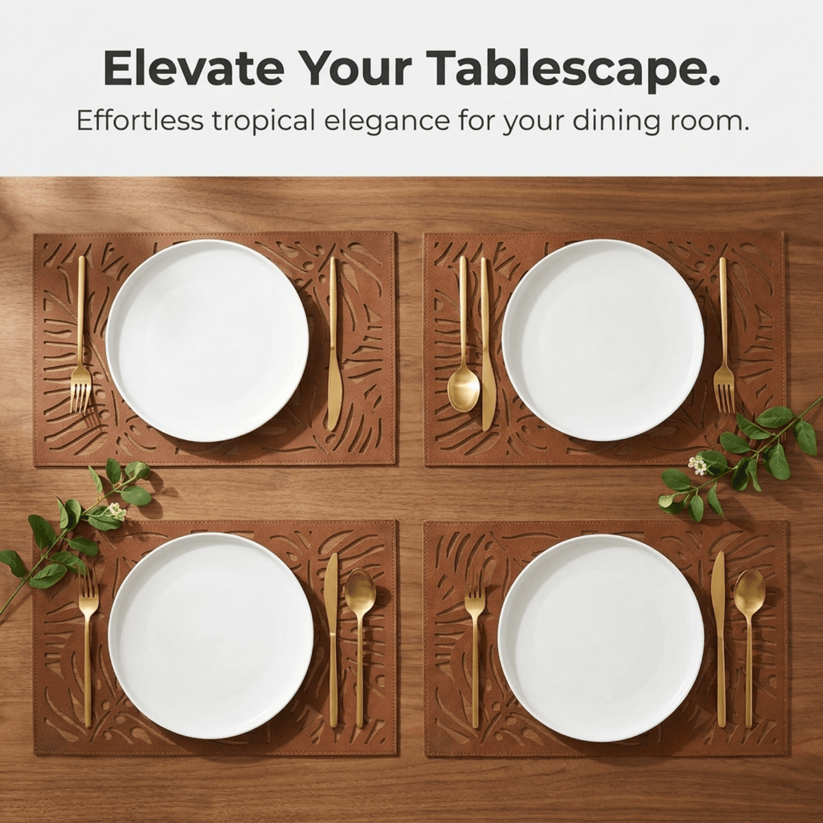Leather Placemats - Monstera Leaf Design | Set of 6 PU Embossed Mats