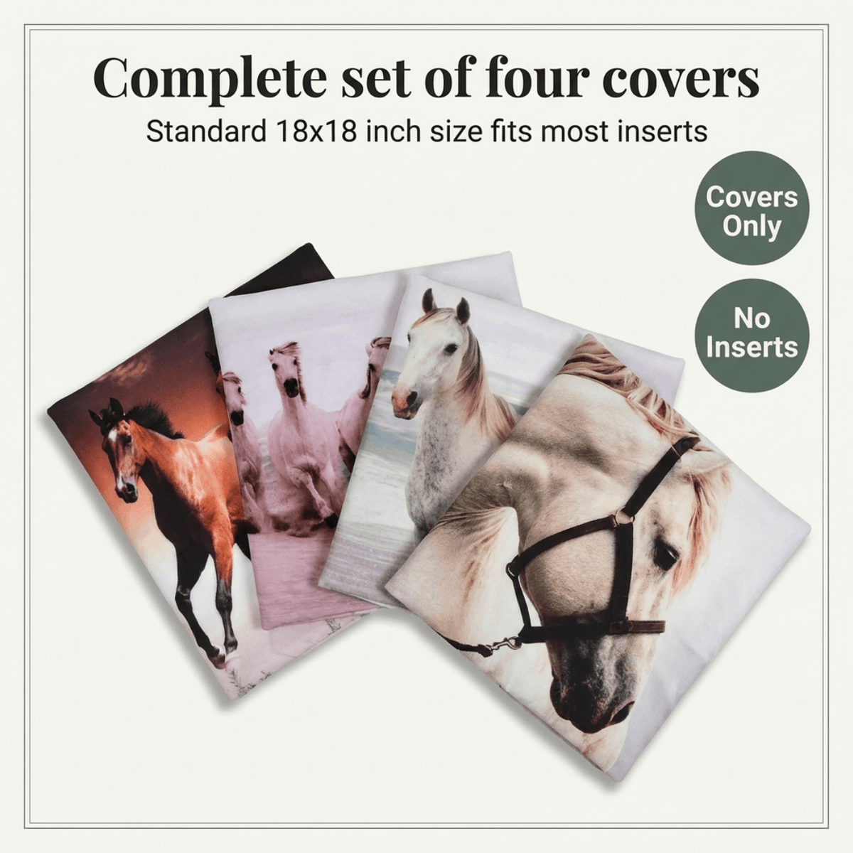 Horse Throw Pillow Set - 4 Decorative Pillow Covers 18 x 18 Inch with Zipper Closure