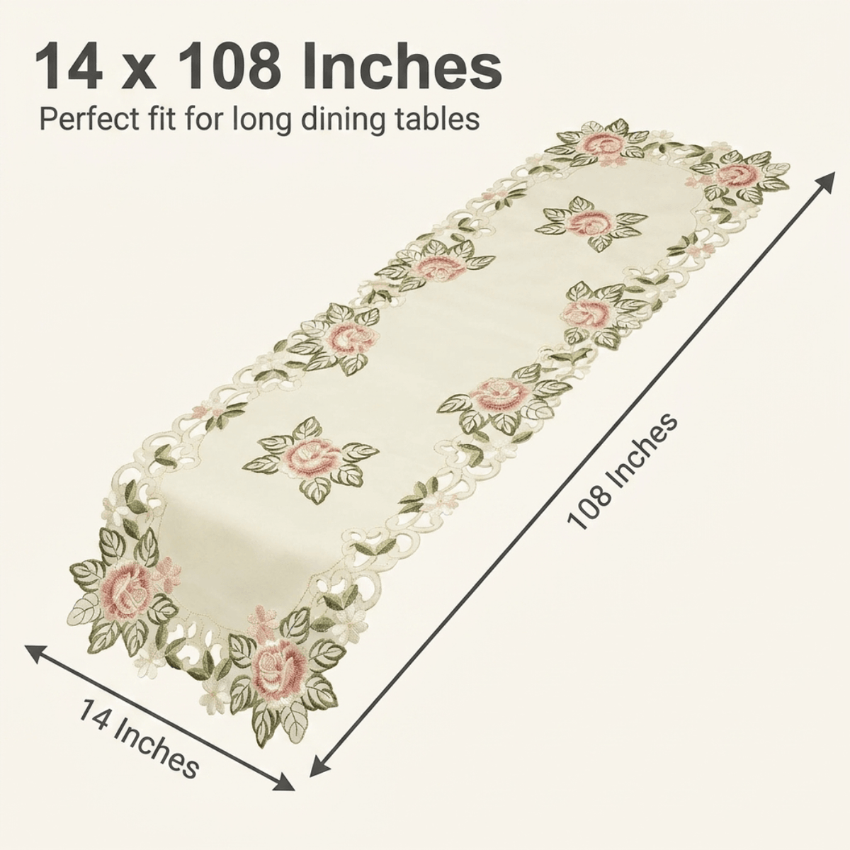 Cream Table Runner – Bryton Collection, Embroidered Linen