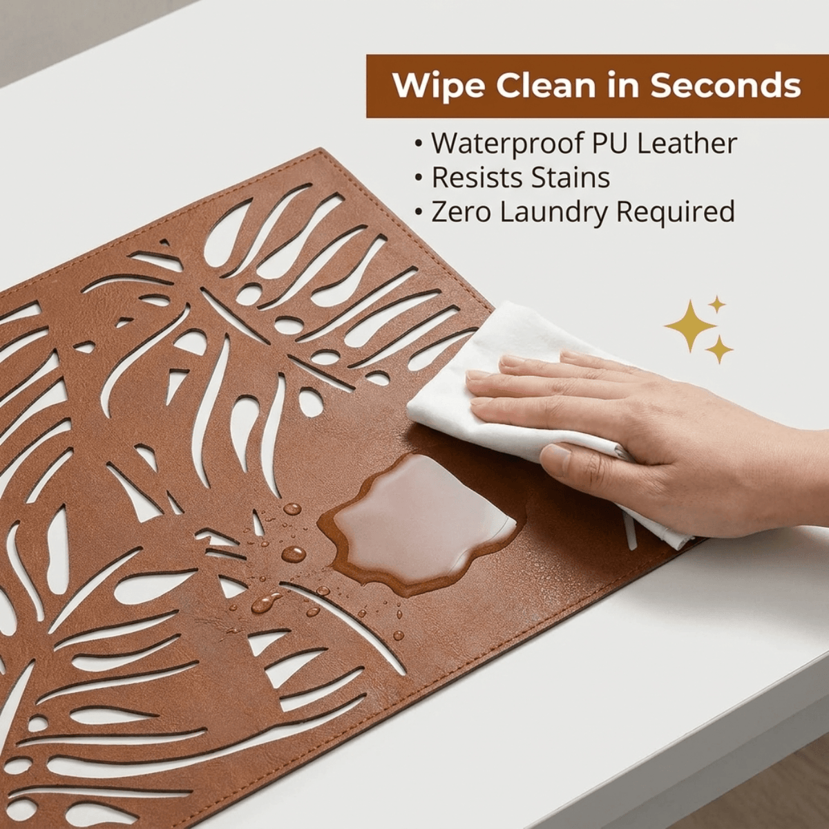 Leather Placemats - Monstera Leaf Design | Set of 6 PU Embossed Mats