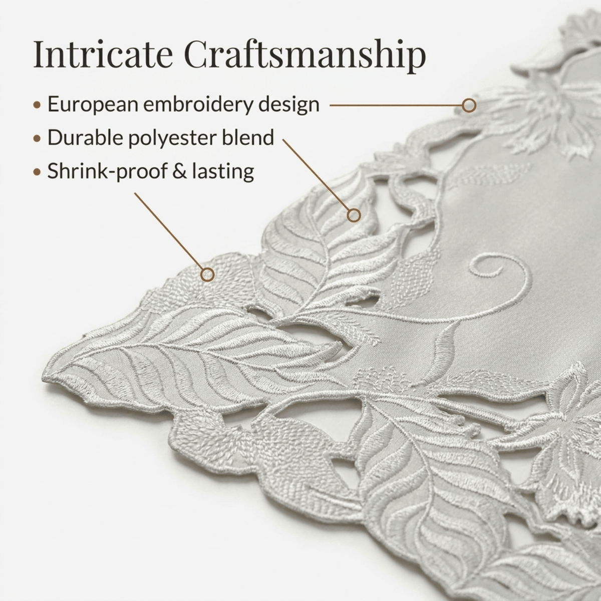 European Embroidered Placemats - Rustic Gray Table Mats 14x20 Inch for Indoor Outdoor