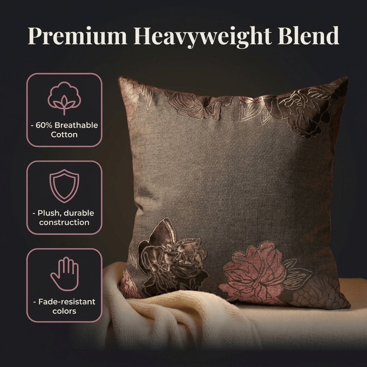 Gray Throw Pillow Covers - Set of 2 or 4 Embroidered Cushion Covers 14 x 20 Inches