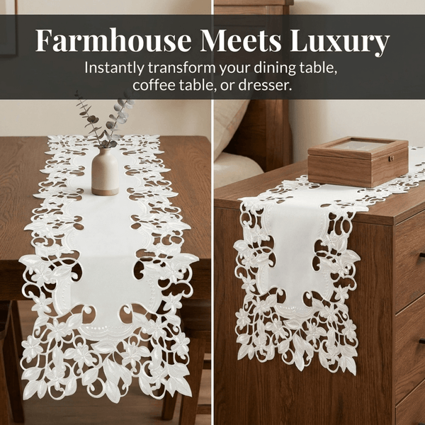 White Table Runner – Darvin Collection, 14x108 Inch