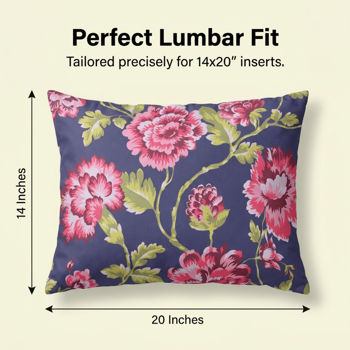 Floral Throw Pillow Covers - 14 x 20 Inch Decorative Cushion Cases | Dark Blue