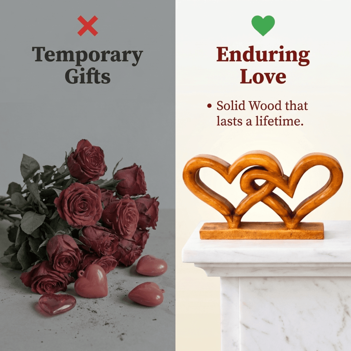 Wooden Heart Sculpture – Acacia Wood Love Symbol