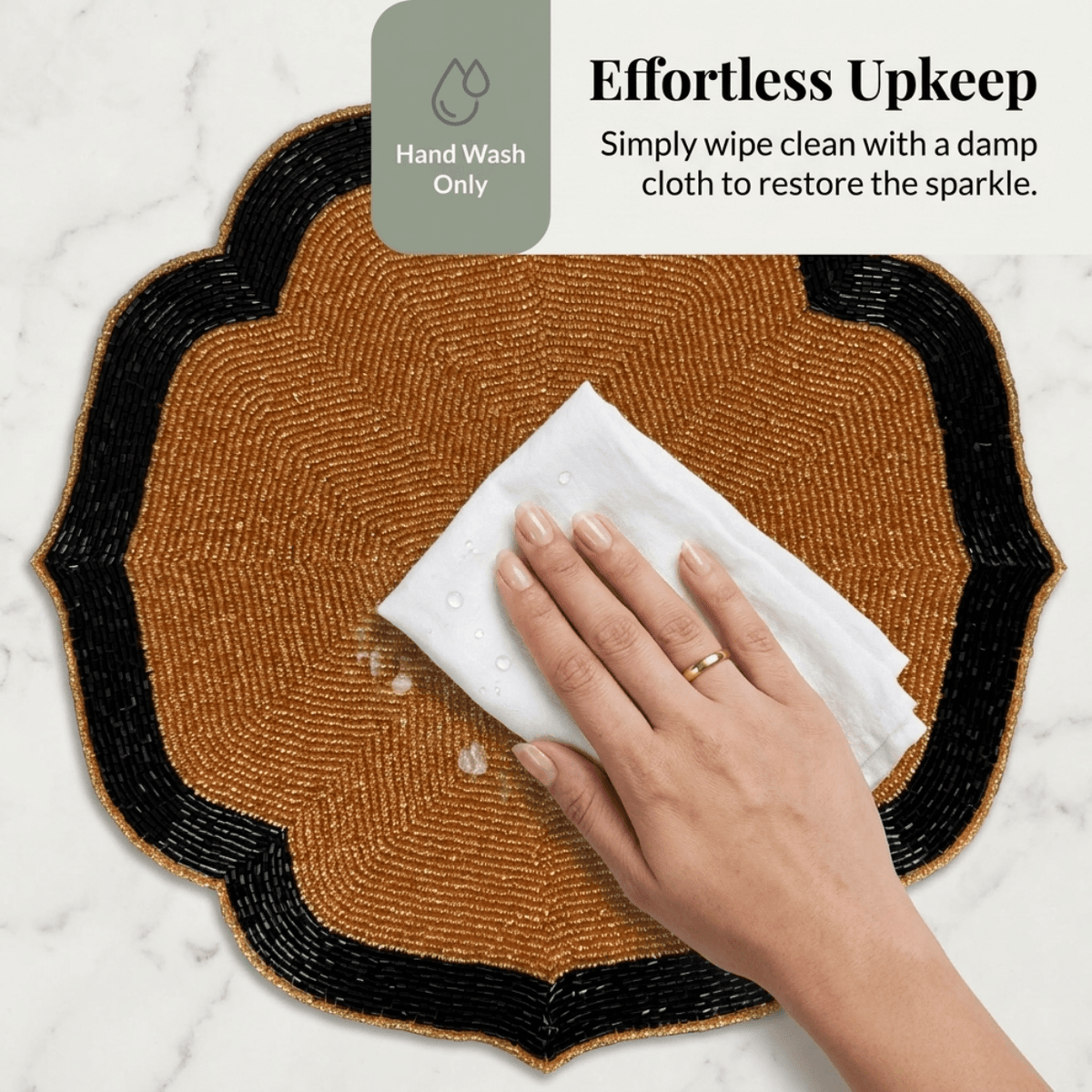 Beaded Placemats – 14 Inch Heat Resistant Copper Black Dining Table Mats