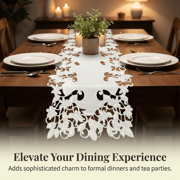 White Table Runner – Darvin Collection, 14x108 Inch