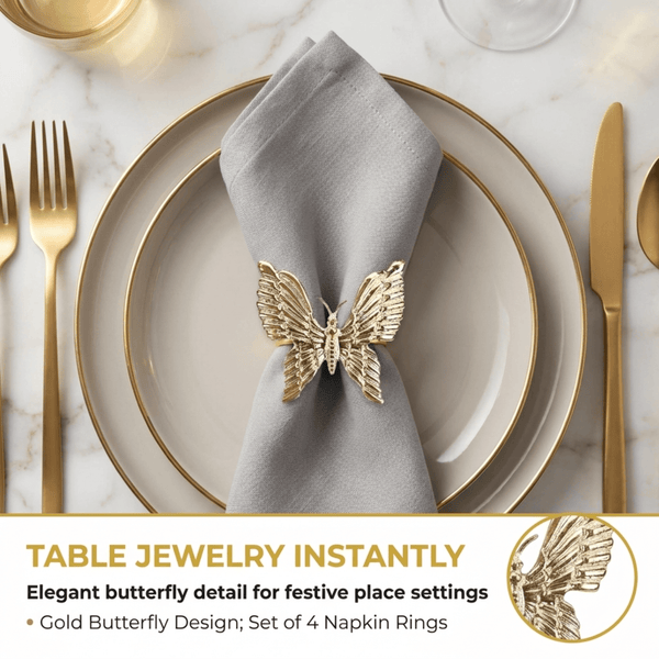 Gold Butterfly Napkin Rings – Golden Flutter