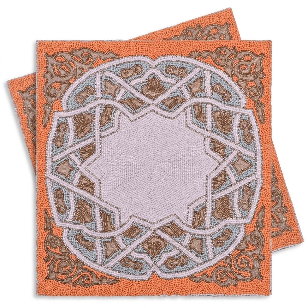 Beaded Placemats - Handmade Embroidered Satin Backing, Scratch & Heat Resistant