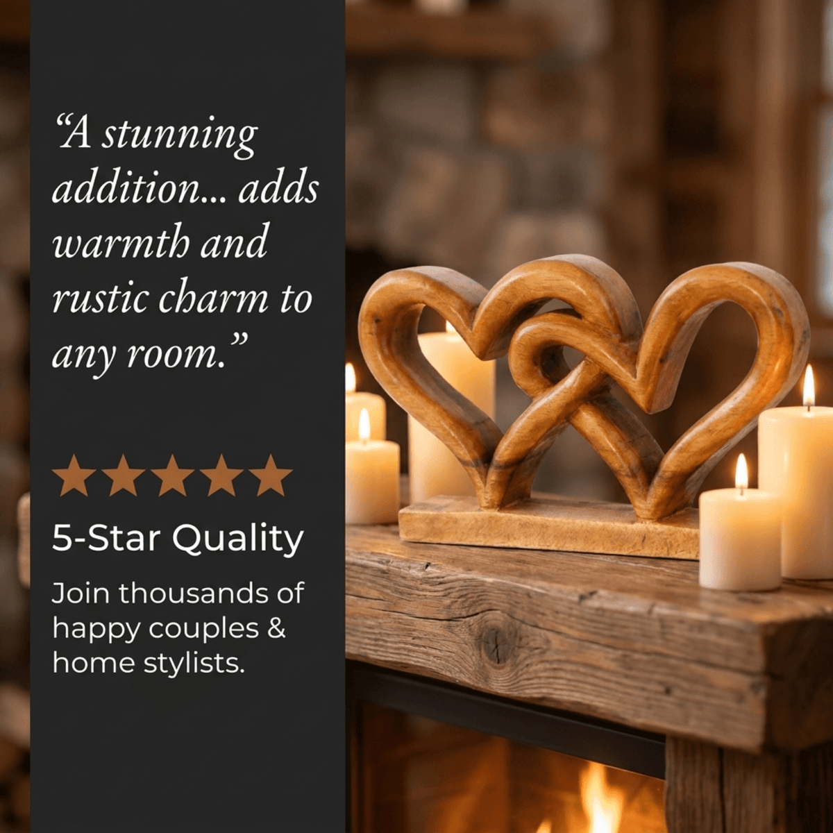 Wooden Heart Sculpture – Acacia Wood Love Symbol