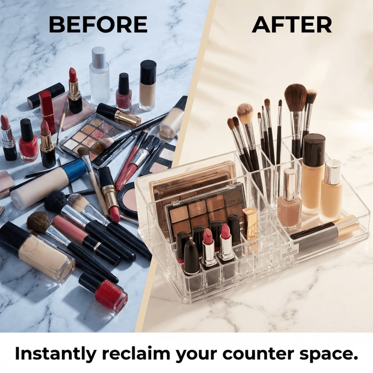 Clear Makeup Organizer - Acrylic Cosmetic Holder with 21 Slots & Lipstick Storage