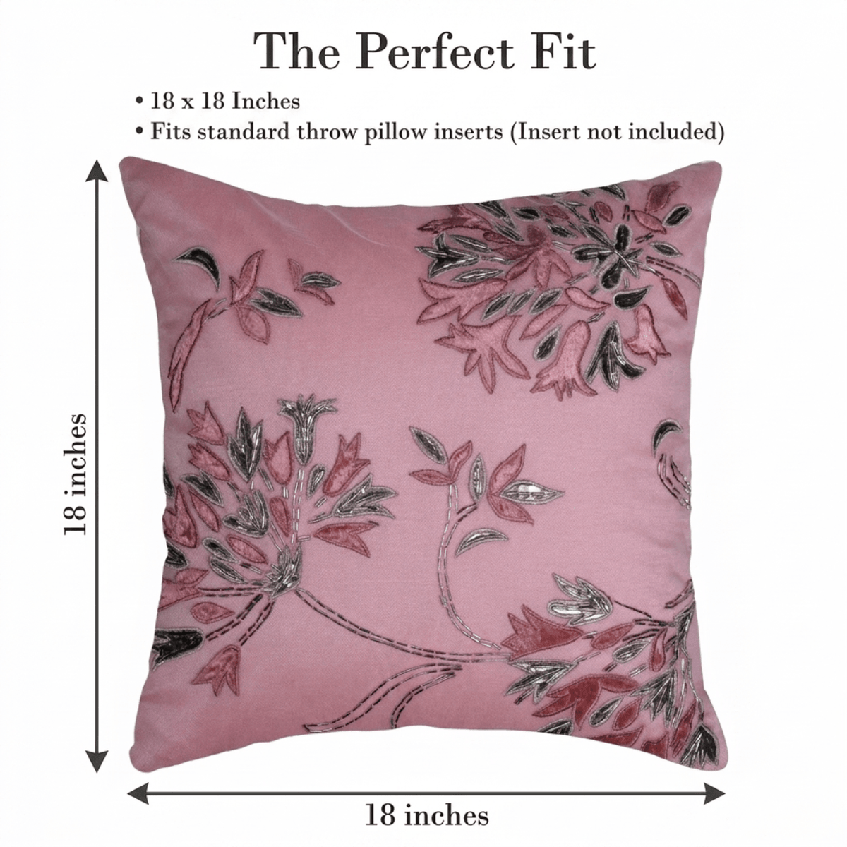 Pink Throw Pillow Covers - Set of 4 Embroidered Cushion Covers 18 x 18 Inches