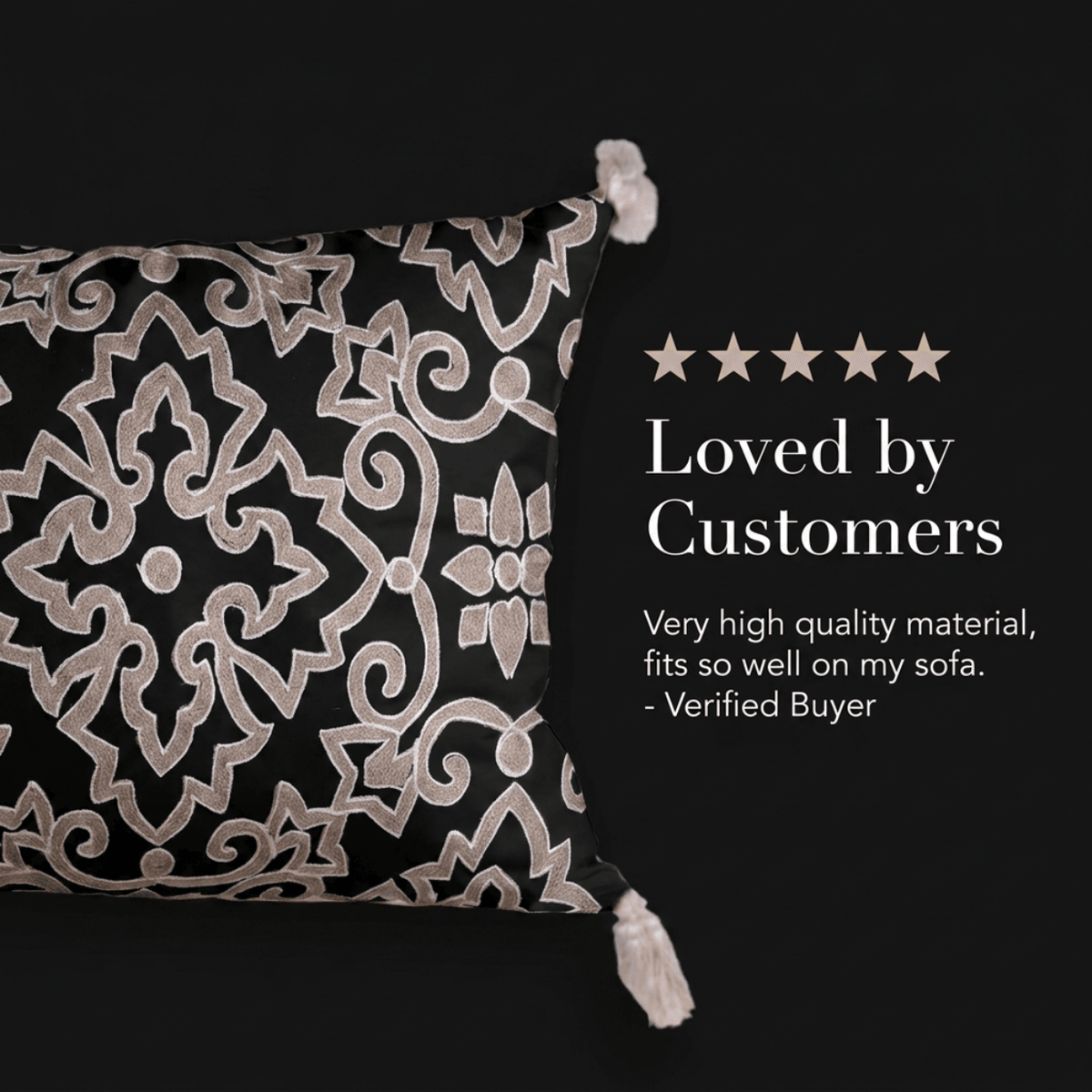 Throw Pillow Covers - Embroidered Black Beige Linen Cushion Cover Sets 18x18 Inches