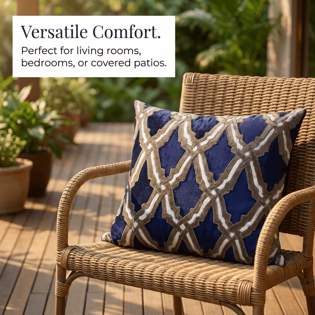Navy Blue Throw Pillow | Embroidered Linen Cushion Cover 14 x 20 Inches