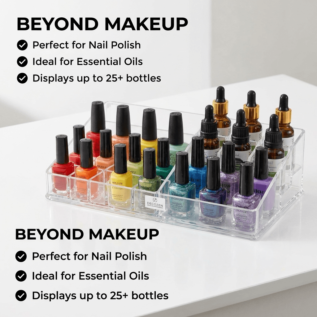 Clear Makeup Organizer - Acrylic Cosmetic Holder with 21 Slots & Lipstick Storage