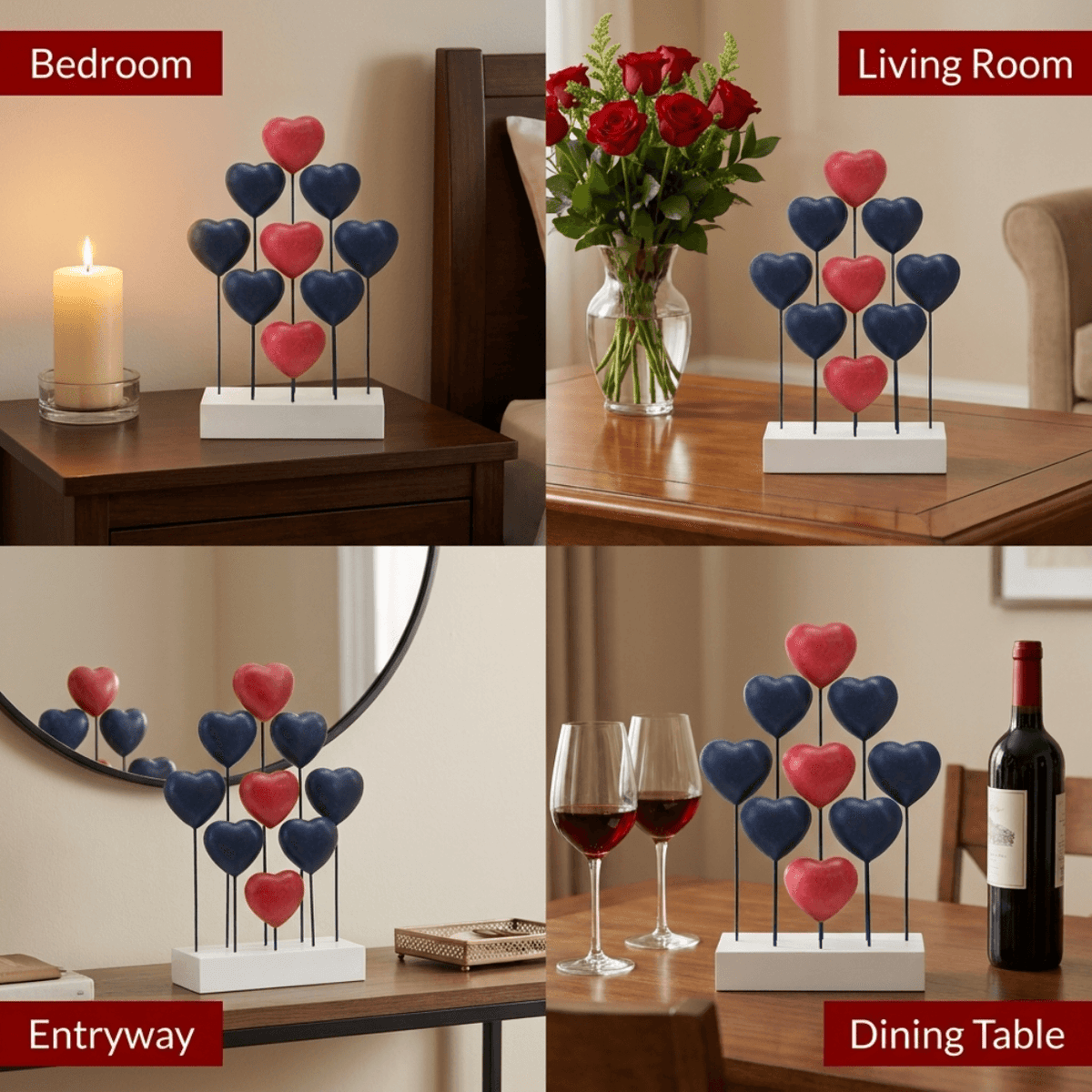 Wooden Heart Sculpture – Liberty Hearts, USA Flag