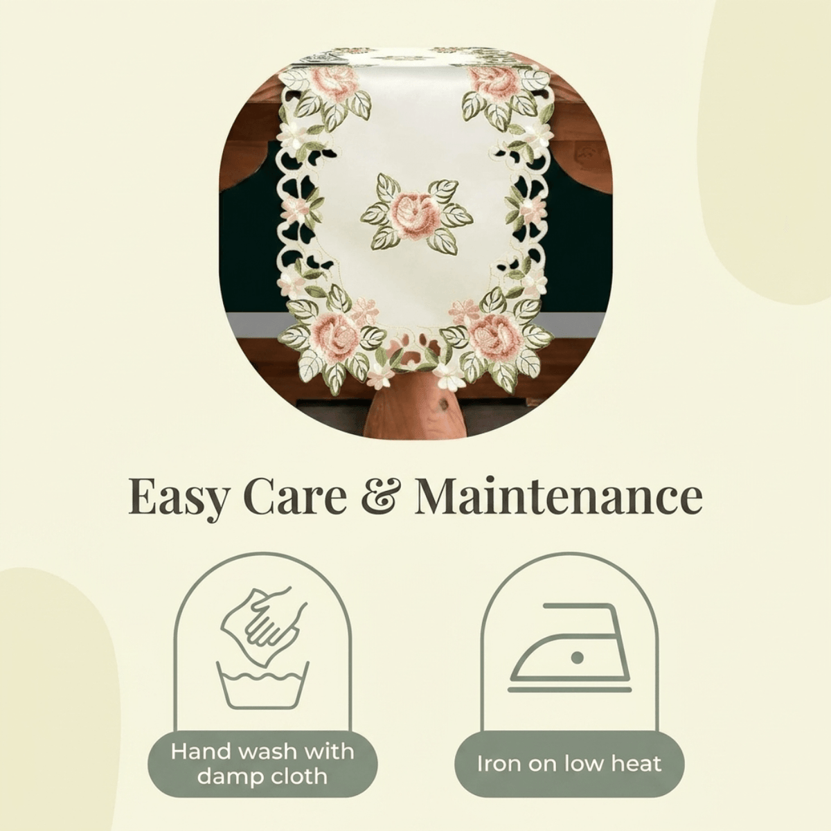 Cream Table Runner – Bryton Collection, Embroidered Linen