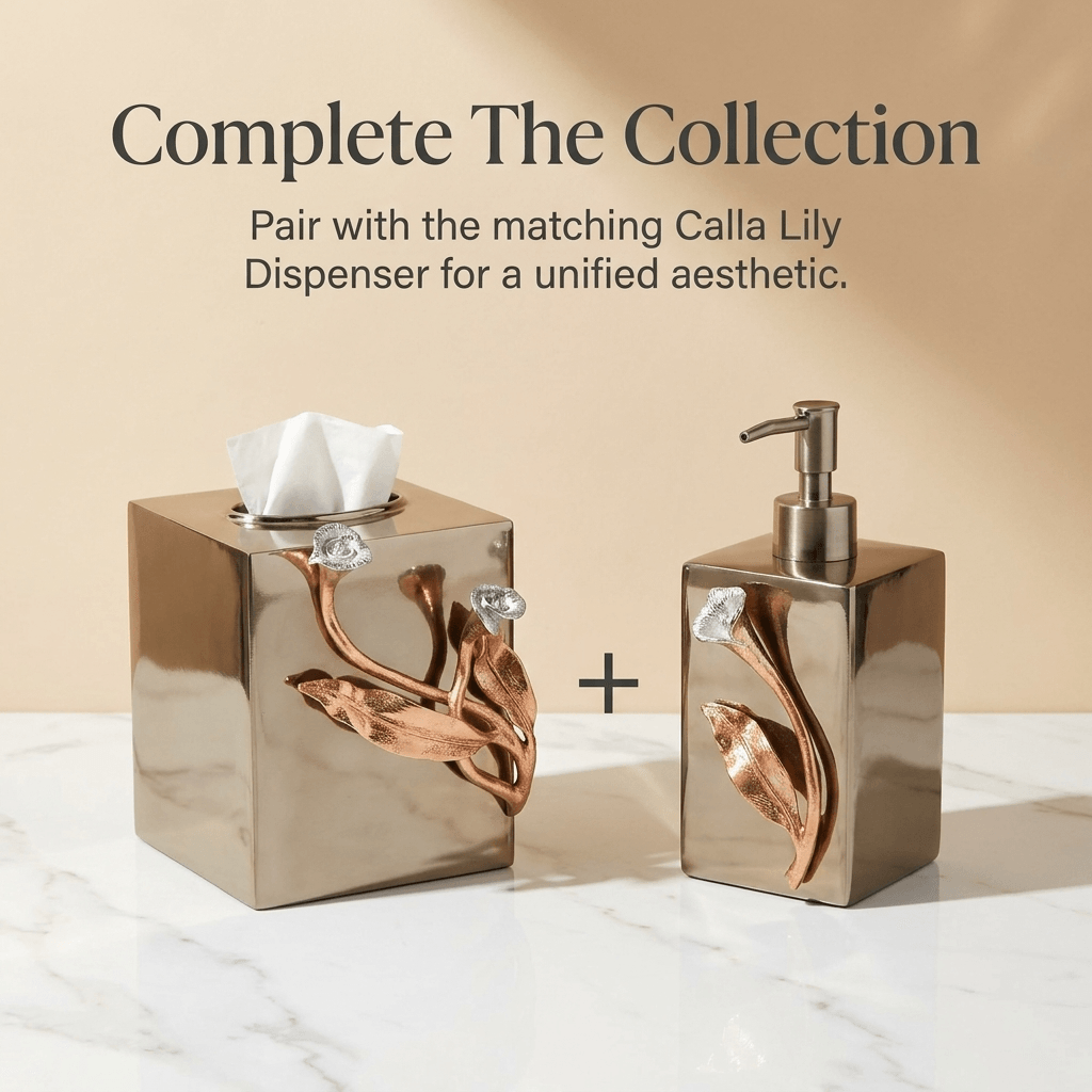 Tissue Box Cover – Calla Grace, Gold Finish