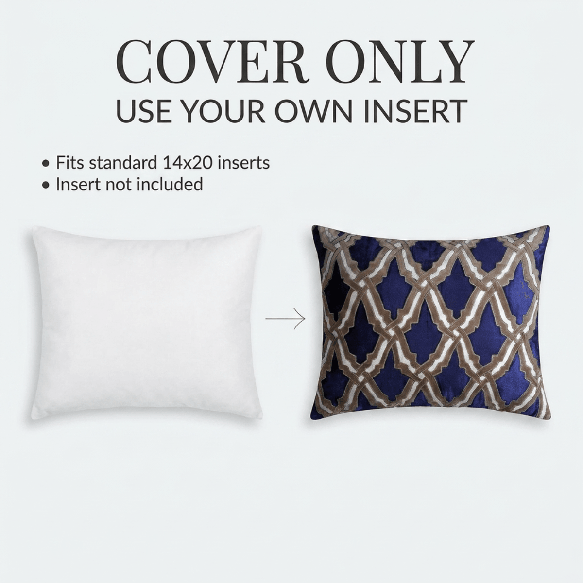 Navy Blue Throw Pillow | Embroidered Linen Cushion Cover 14 x 20 Inches