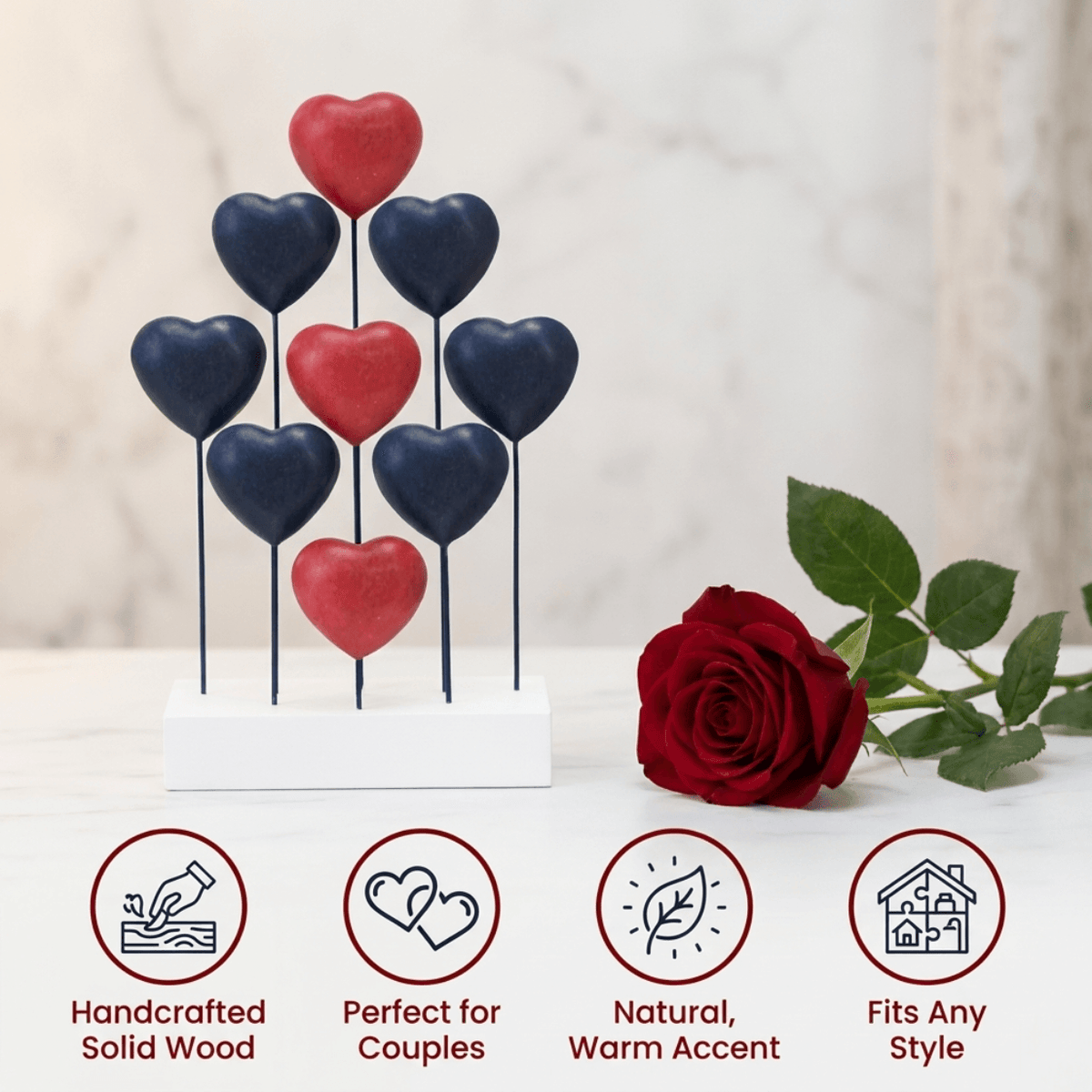 Wooden Heart Sculpture – Liberty Hearts, USA Flag