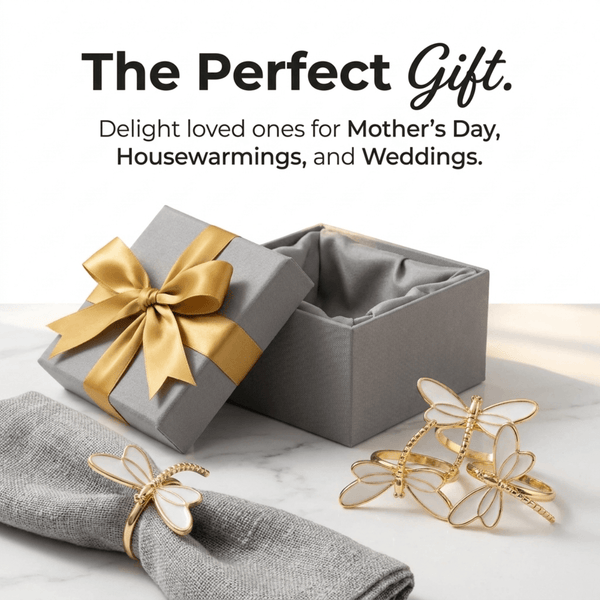 Gold Dragonfly Napkin Rings – Ivory Flight