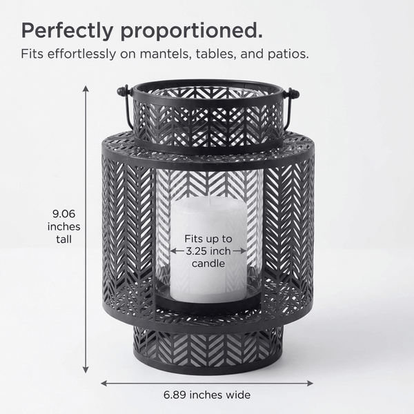 Hanging Candle Lantern – Black Mesh Lantern Design with Cozy Flickering Light