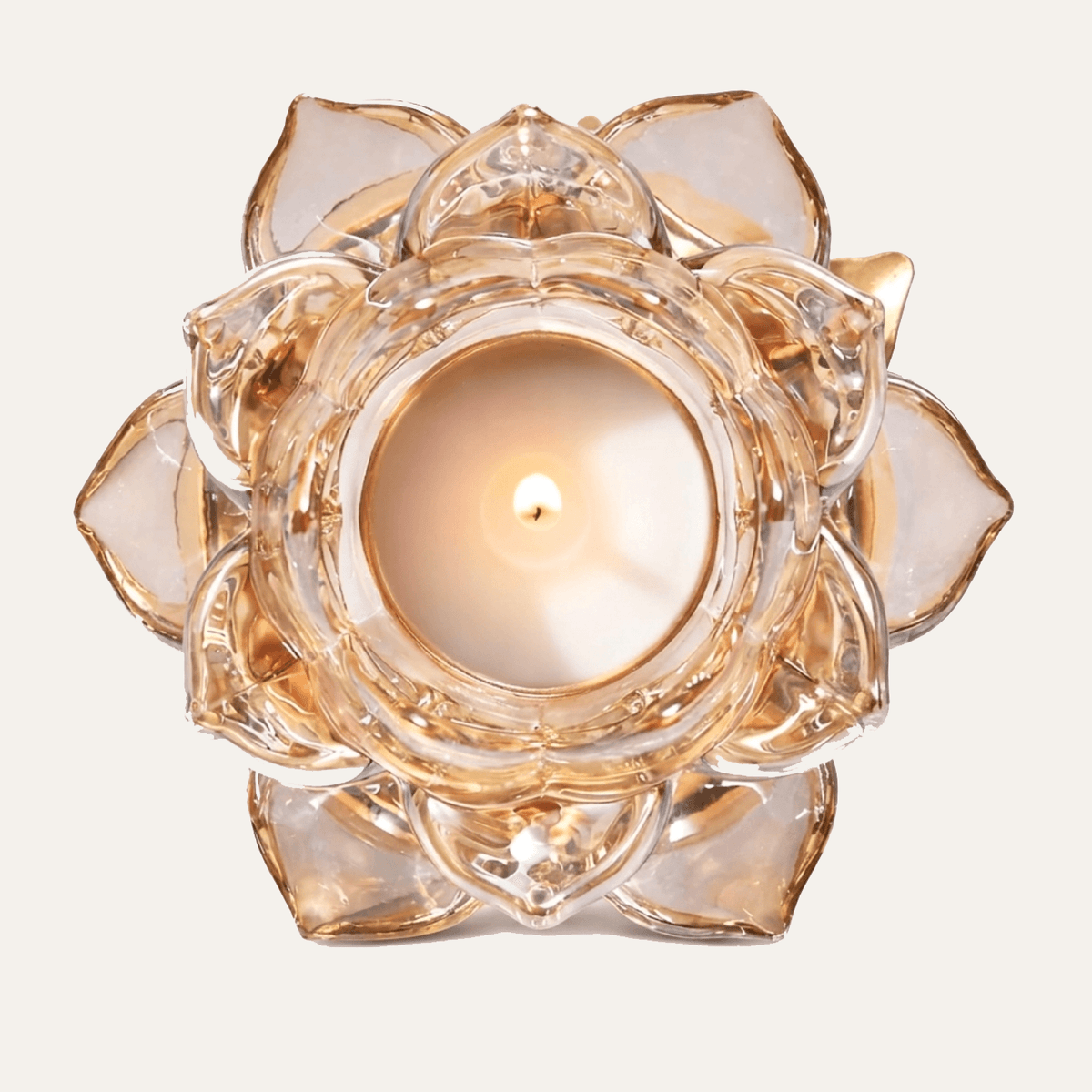Floral Glass Candle Holder – Elegant Tea Light Holder with Gold Round Base