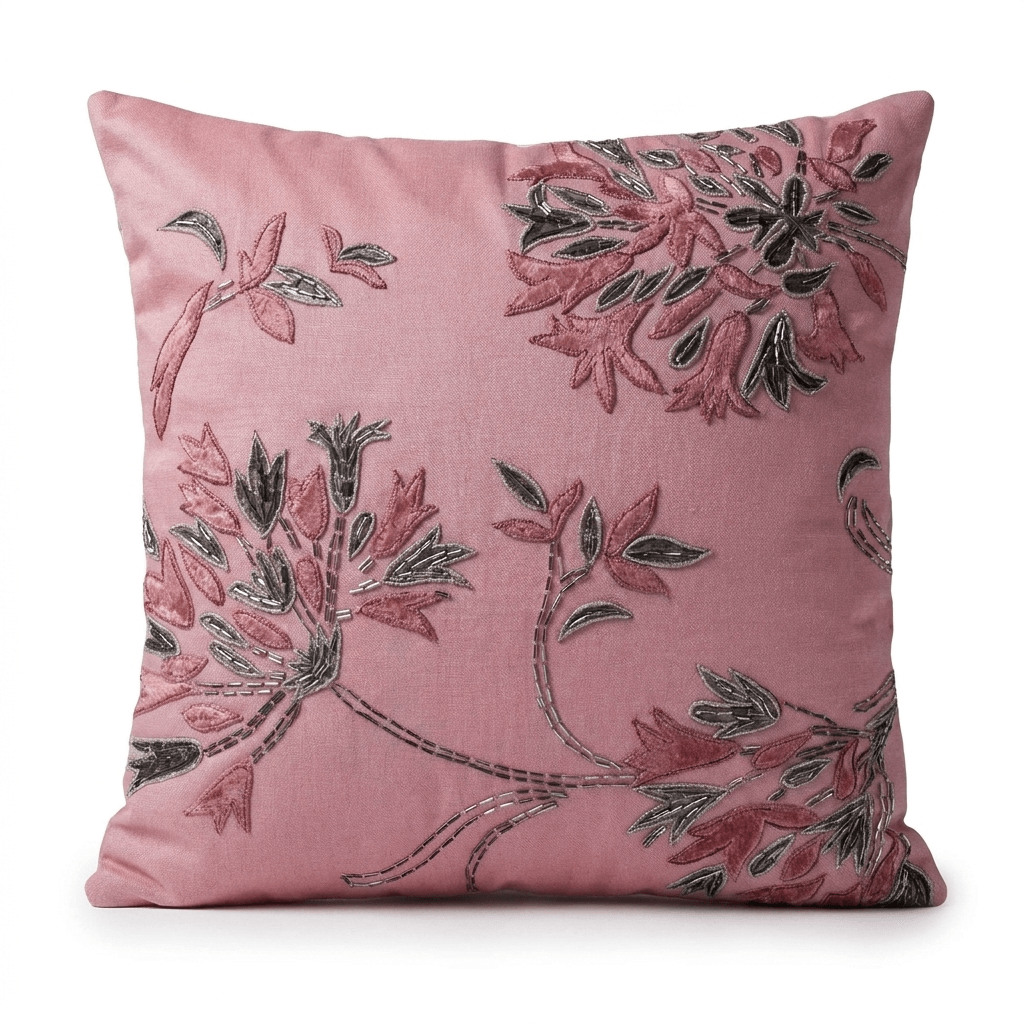 Pink Throw Pillow Covers - Set of 4 Embroidered Cushion Covers 18 x 18 Inches