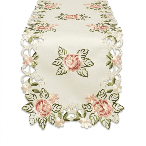 Cream Table Runner – Bryton Collection, Embroidered Linen