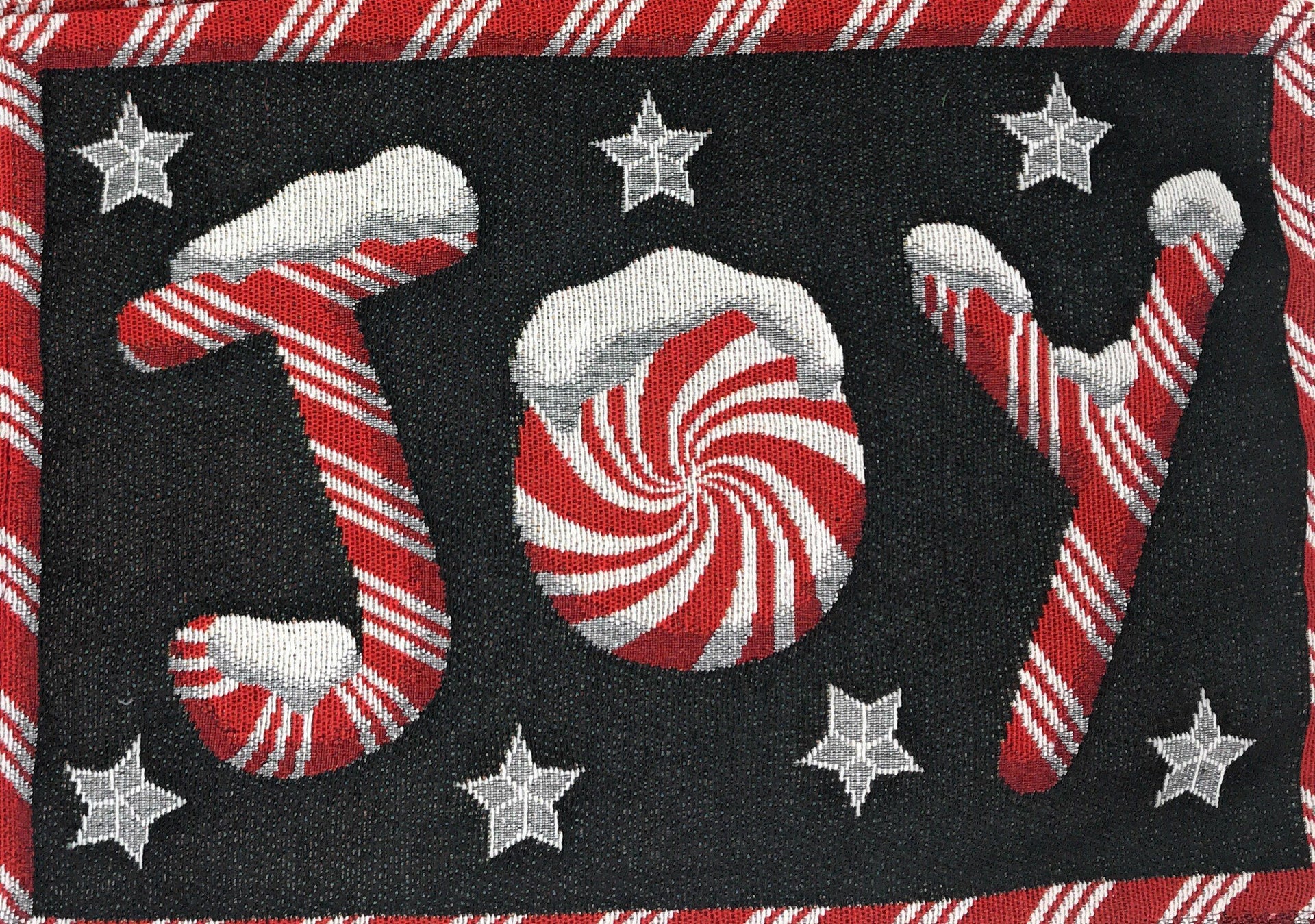 DaDa Bedding Set of 4-Pieces Peppermint Joy Holiday Tapestry Placemats 13” x 19” (12904)