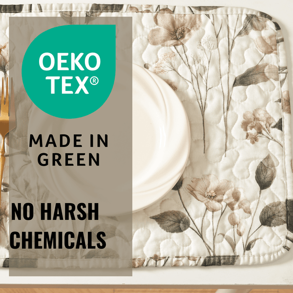 DaDalogy Enchanted Meadow Placemats - Set of 4, Floral Elegance in Beige, Rose, and Soft Green, Premium Soft Microfiber, Perfect for Any Meal, 13x19 Inches