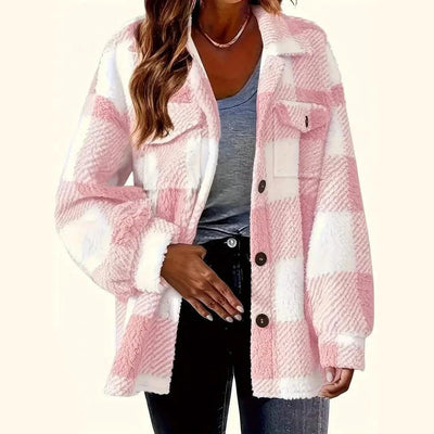 Plaid Pattern Button Front Jacket, Elegant Long Sleeve Warm Outerwear For Fall & Winter