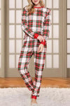 Plaid Round Neck Top and Pants Set - Red / S