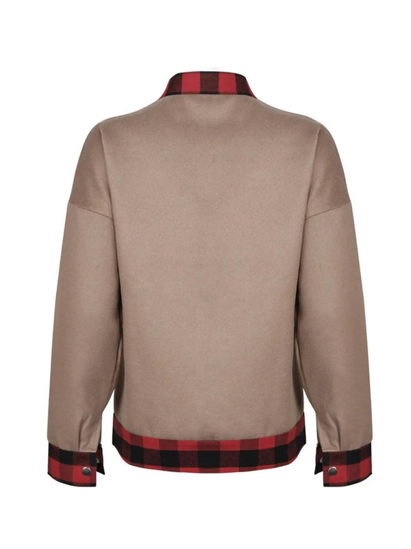 Plaid Trim Long Sleeve Jacket