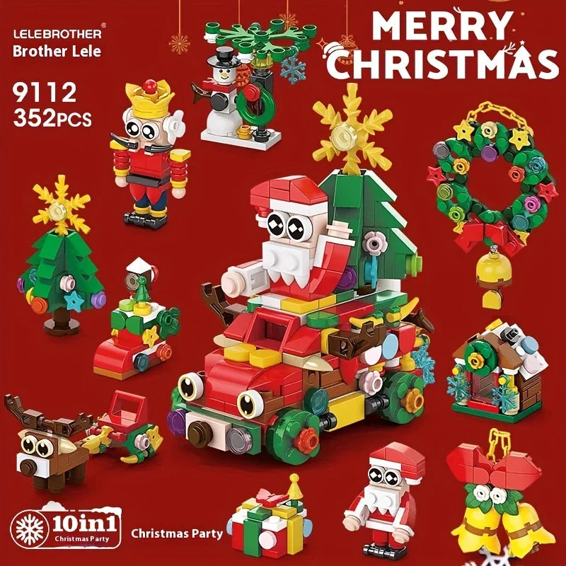 Plastic Christmas Building Blocks Set, 10-in-1 Mini Models with 352pcs