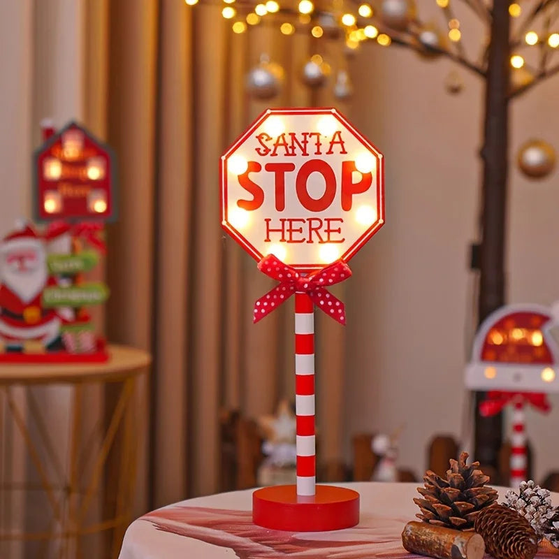 Plastic Christmas LED Sign with Santa Claus & 